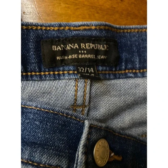 Banana Republic High-Rise Barrel Jean Dark Wash Utility Blue Denim 32/14 - Picture 4 of 10